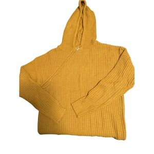 Full Circle Trends Mustard Yellow Knit Hoodie Sweater Waffle Textured Pullover M